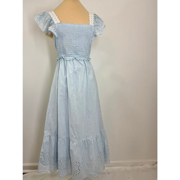 Vintage pale chambray eyelet smocked top maxi dress  women's  size M - Picture 8 of 8